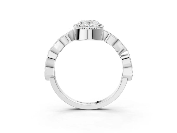 White gold Oval Milgrain Marquise Diamond Twist Band Ring