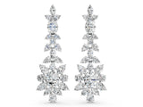 White gold Oval, Pear, Marquise and Round Diamond Floral Cascade Drop Earrings_16
