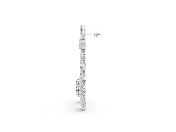 White gold Oval, Pear, Marquise and Round Diamond Floral Cascade Drop Earrings