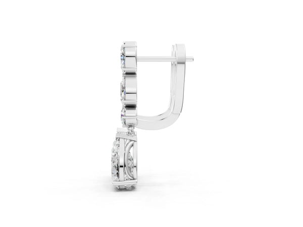White gold Oval, Pear and Round Diamond Huggie Drop Earrings