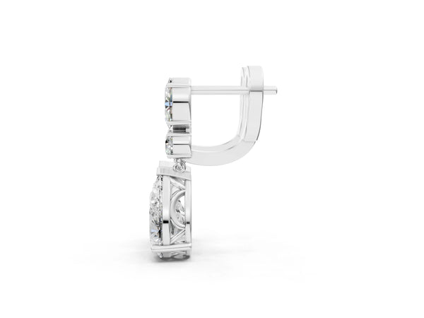 Platinum Oval, Round and Pear Diamond Huggie Drop Earrings