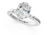 White gold Oval Solitaire Beaded Band with Four-Prong Setting_104