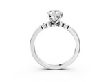 White gold Oval Solitaire Beaded Band with Four-Prong Setting_106