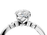 White gold Oval Solitaire Beaded Band with Four-Prong Setting_108