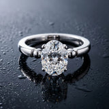 White gold Oval Solitaire Beaded Band with Four-Prong Setting_16