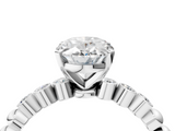 White gold Oval Solitaire Bezel Accent Diamond Engagement Ring with Beaded Band and Four-Prong Setting_67