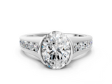 White gold Oval Solitaire Bezel-Set Diamond Ring with Channel-Set Band_92