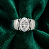 White gold Oval Solitaire Bezel Set Diamond Ring with Wide Band_18