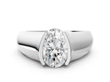 White gold Oval Solitaire Bezel Set Diamond Ring with Wide Band_3