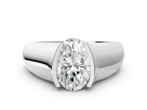 Platinum Oval Half Bezel Solitaire Engagement Ring Setting