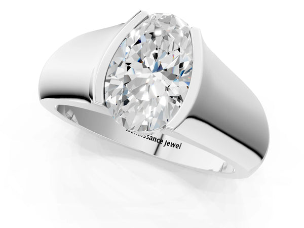 Platinum Oval Half Bezel Solitaire Engagement Ring Setting