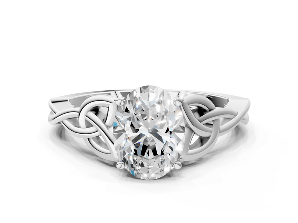 Sterling Silver Oval Celtic Knot Solitaire Engagement Ring Setting with Open Knot Shoulders