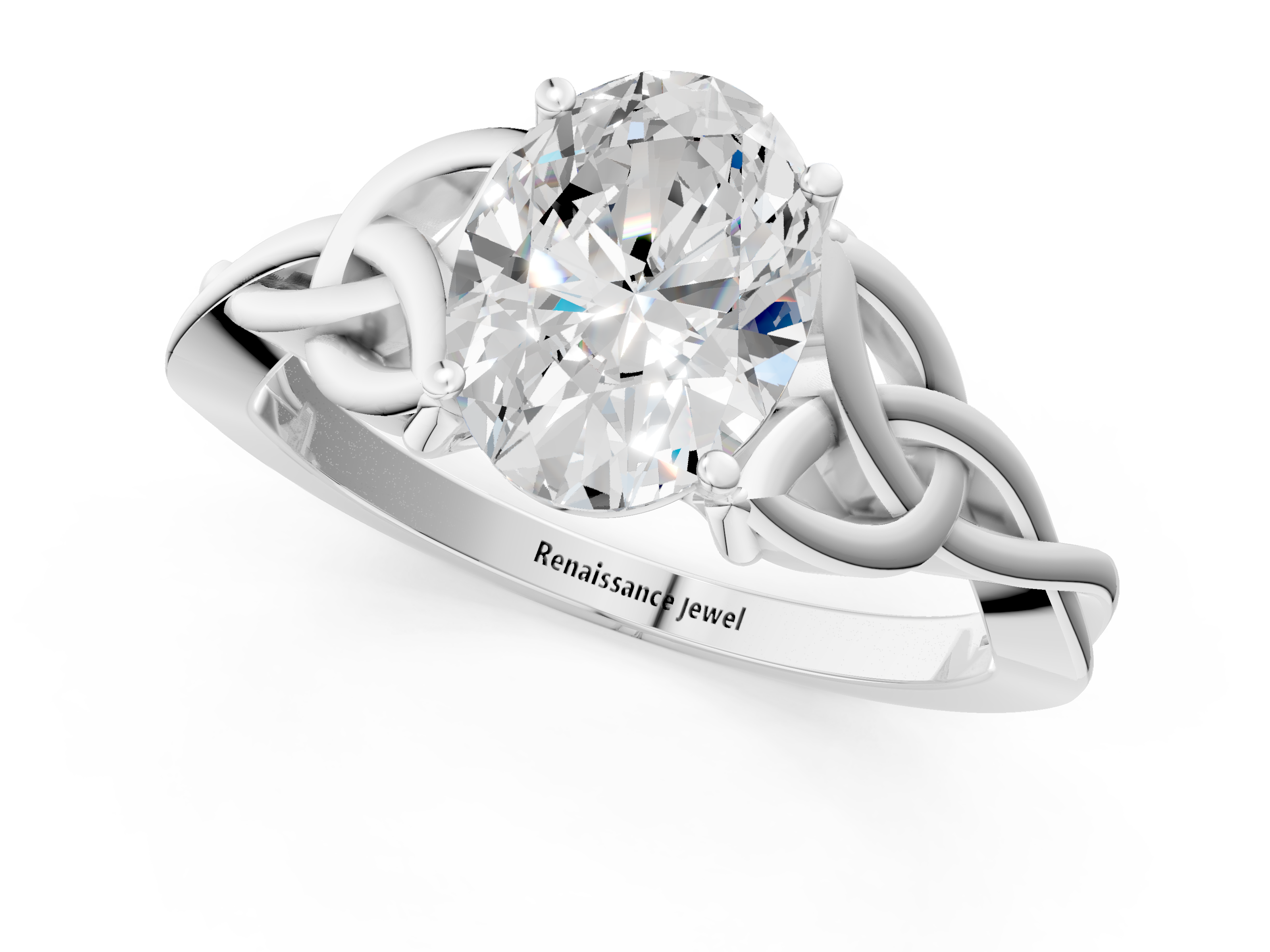 White gold Oval Solitaire Celtic Knot Engagement Ring with Four-Prong Setting_86