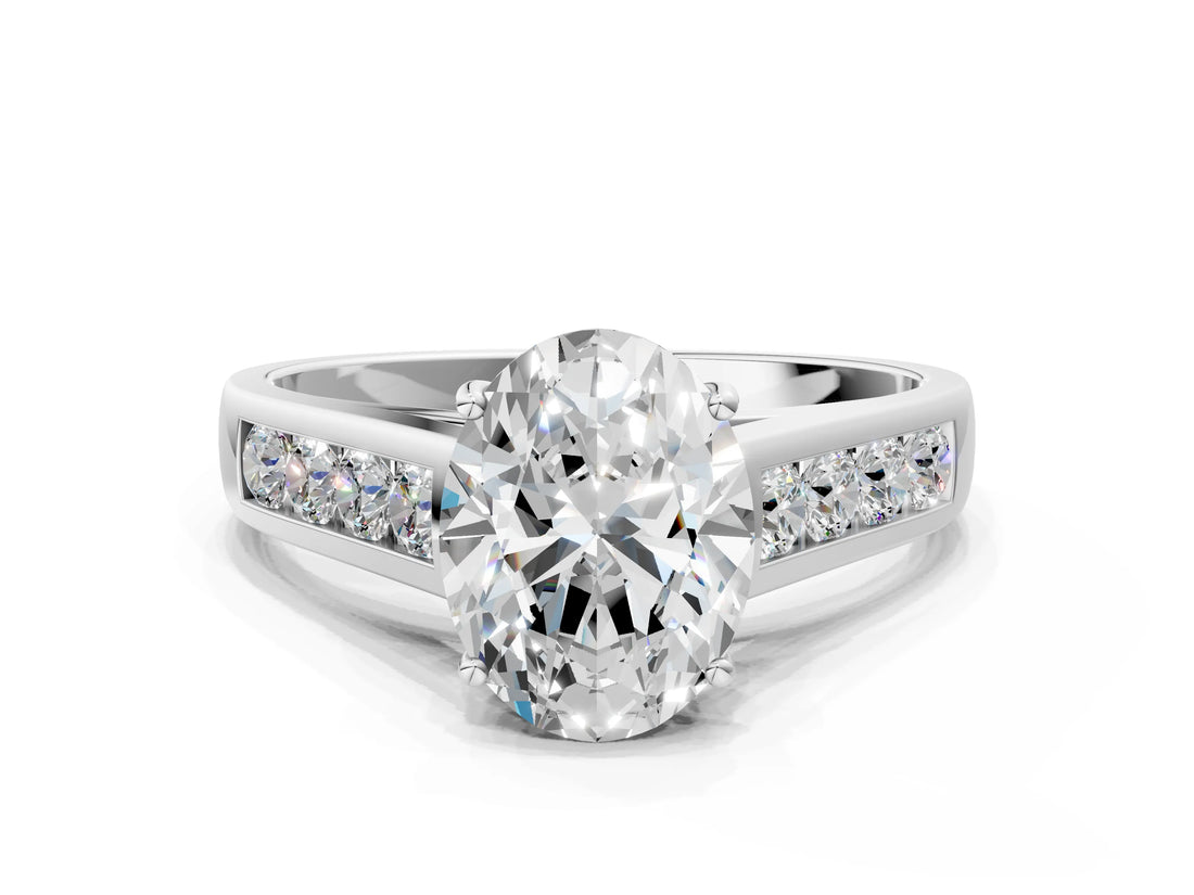 White gold Oval Solitaire Channel-Set Diamond Engagement Ring with Four-Prong Setting_32