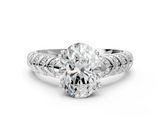 White gold Oval Solitaire Chevron Pave Diamond Engagement Ring with Six-Prong Setting_3