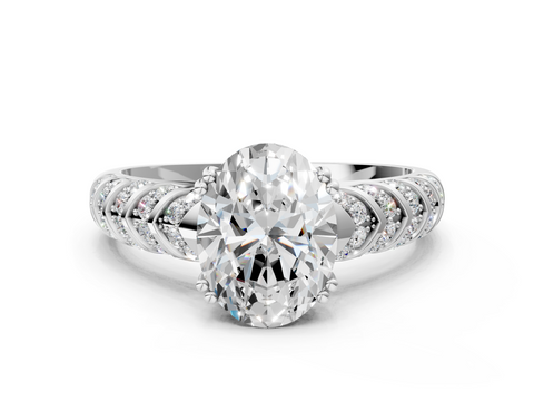White gold Oval Solitaire Chevron Pave Diamond Engagement Ring with Six-Prong Setting_3