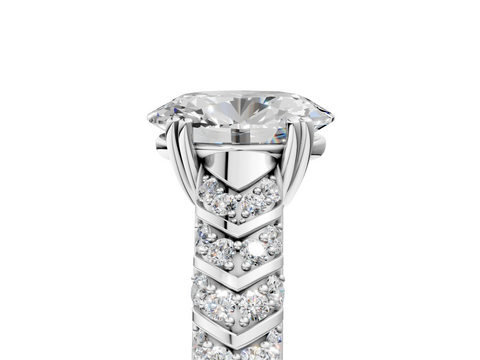 White gold Oval Solitaire Chevron Pave Diamond Engagement Ring with Six-Prong Setting_8