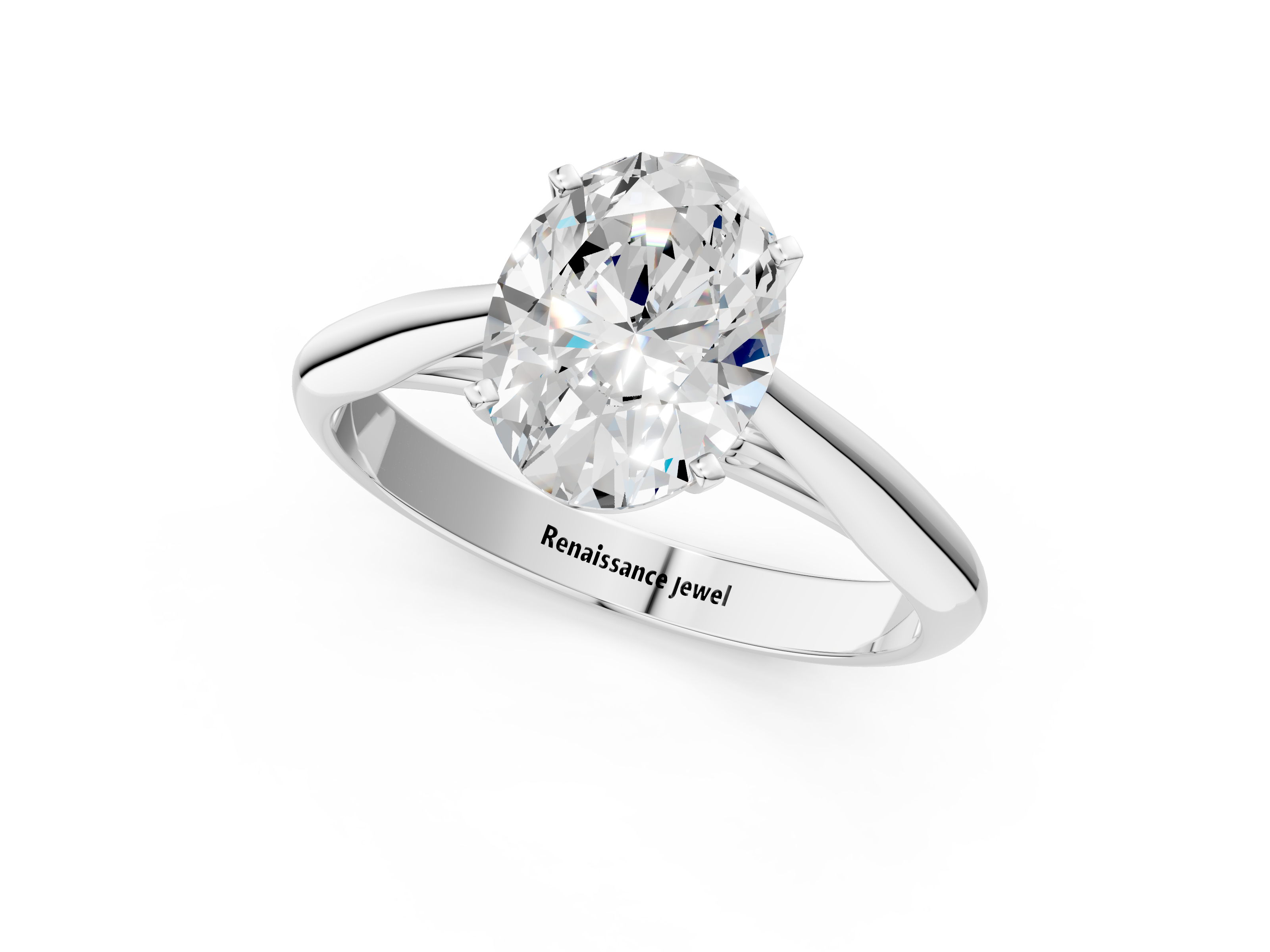 White gold Oval Solitaire Diamond Engagement Ring with Cathedral Setting and Four-Prong Mount on a Classic Band_217
