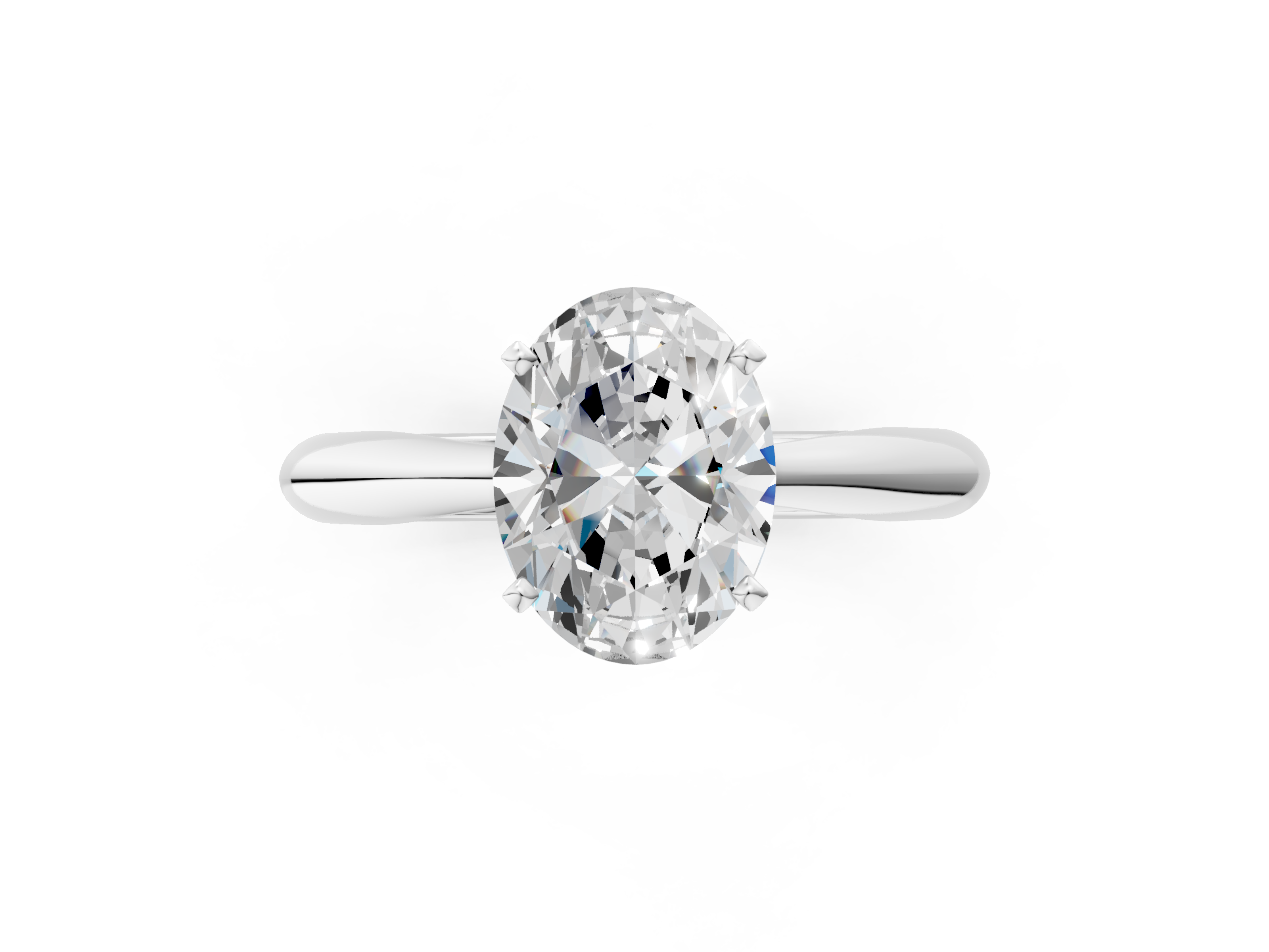 White gold Oval Solitaire Diamond Engagement Ring with Cathedral Setting and Four-Prong Mount on a Classic Band_217