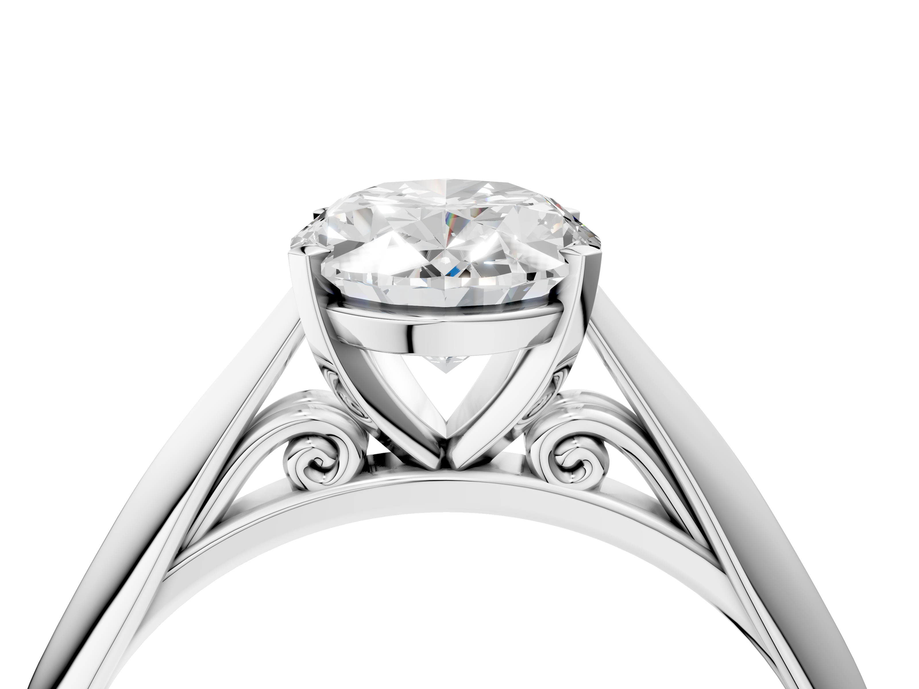 White gold Oval Solitaire Diamond Engagement Ring with Cathedral Setting and Four-Prong Mount on a Classic Band_220