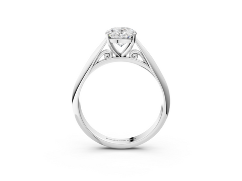 White gold Oval Solitaire Diamond Engagement Ring with Cathedral Setting and Four-Prong Mount on a Classic Band_220