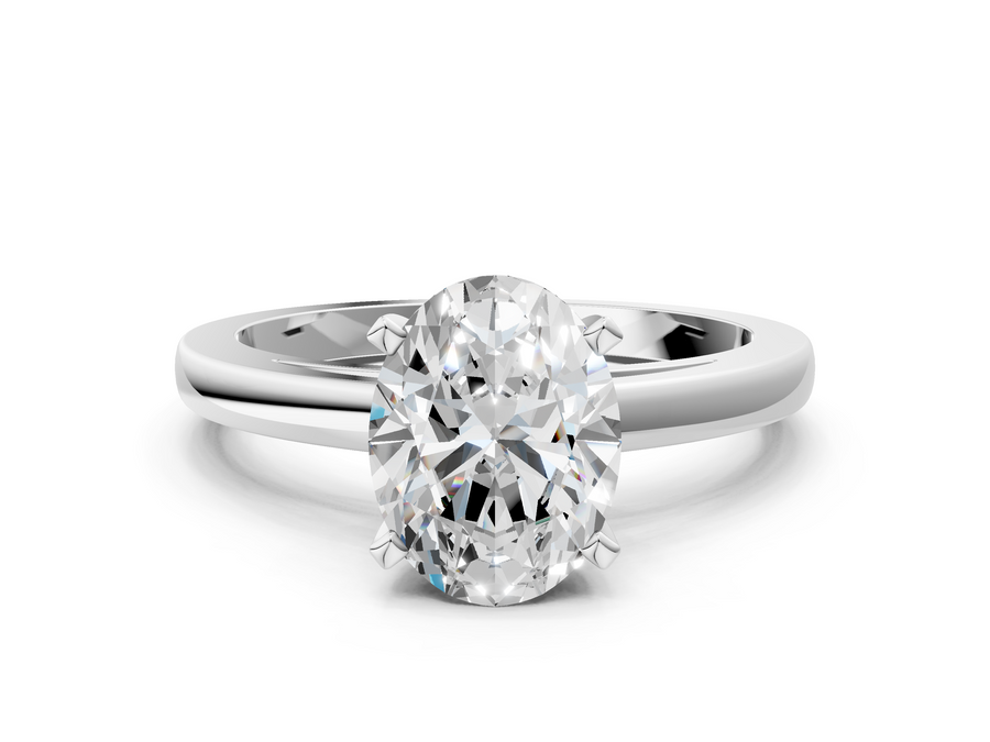 White gold Oval Solitaire Diamond Engagement Ring with Four-Prong Setting on a Classic Band
