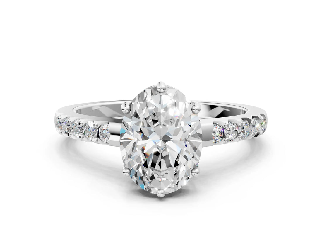 White gold Oval Solitaire Diamond Engagement Ring with Pavé Band and Six-Prong Setting_56
