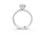 White gold Oval Solitaire Diamond Engagement Ring with XO Engraved Band and Four-Prong Setting 3