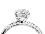 White gold Oval Solitaire Diamond Engagement Ring with XO Engraved Band and Four-Prong Setting 4