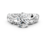 White gold Oval Solitaire Diamond Leaf Vine Band with Prong Setting_107