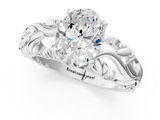 White gold Oval Solitaire Diamond Leaf Vine Band with Prong Setting_108