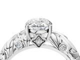 White gold Oval Solitaire Diamond Leaf Vine Band with Prong Setting_111