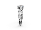 White gold Oval Solitaire Diamond Leaf Vine Band with Prong Setting_114