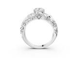 White gold Oval Solitaire Diamond Leaf Vine Band with Prong Setting_115