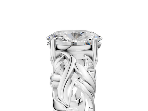 White gold Oval Solitaire Diamond Leaf Vine Band with Prong Setting_95
