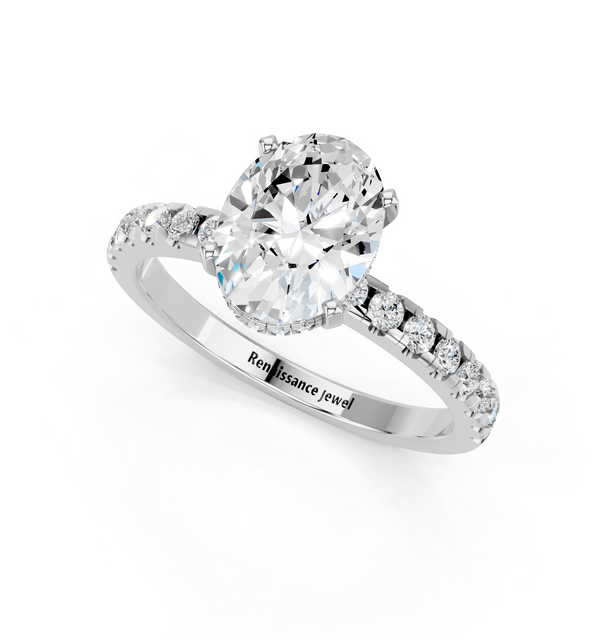 Platinum 5.05 Carat E VVS2 Oval Solitaire Diamond Pavé Band with Four-Prong Setting