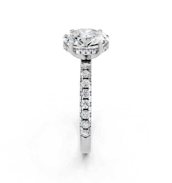 Platinum 5.05 Carat E VVS2 Oval Solitaire Diamond Pavé Band with Four-Prong Setting