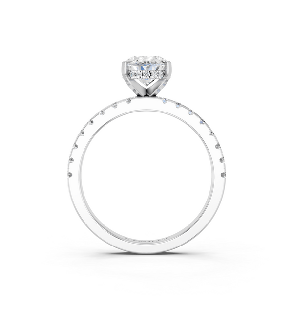 Platinum 5.05 Carat E VVS2 Oval Solitaire Diamond Pavé Band with Four-Prong Setting