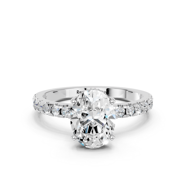 Platinum 5.05 Carat E VVS2 Oval Solitaire Diamond Pavé Band with Four-Prong Setting