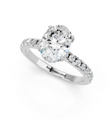 18K White Gold 1.55 Carat F VS1 Oval Solitaire Diamond Pavé Band with Four-Prong Setting