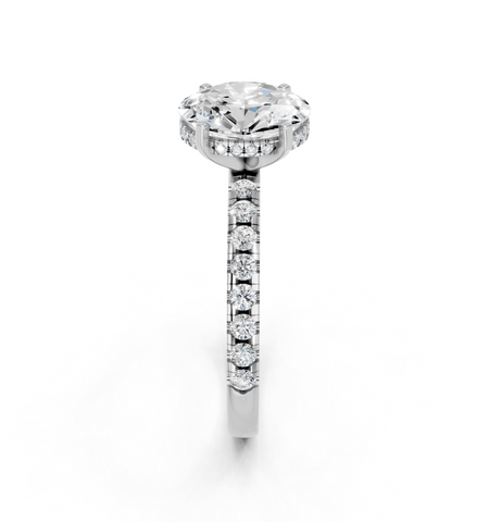 18K White Gold 1.55 Carat F VS1 Oval Solitaire Diamond Pavé Band with Four-Prong Setting