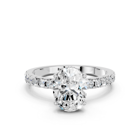 18K White Gold 1.55 Carat F VS1 Oval Solitaire Diamond Pavé Band with Four-Prong Setting