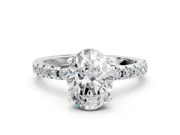 18K White Gold 5.05 Carat E VVS2 Oval Solitaire Diamond Pavé Band with Four-Prong Setting