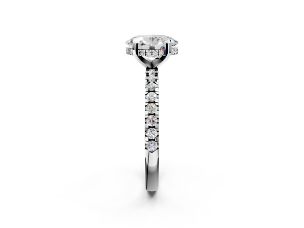 18K White Gold 5.05 Carat E VVS2 Oval Solitaire Diamond Pavé Band with Four-Prong Setting