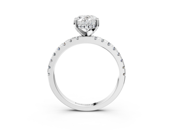 18K White Gold 5.05 Carat E VVS2 Oval Solitaire Diamond Pavé Band with Four-Prong Setting