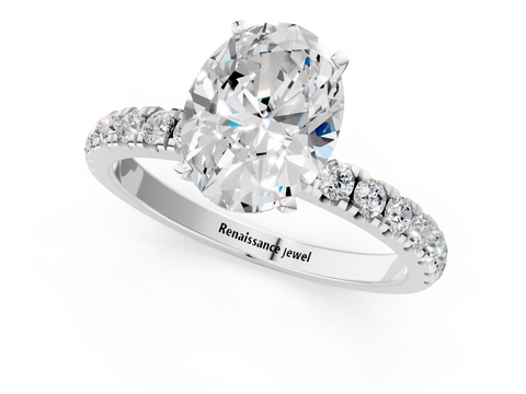 White gold Oval Solitaire Diamond Pavé Band with Four-Prong Setting_52
