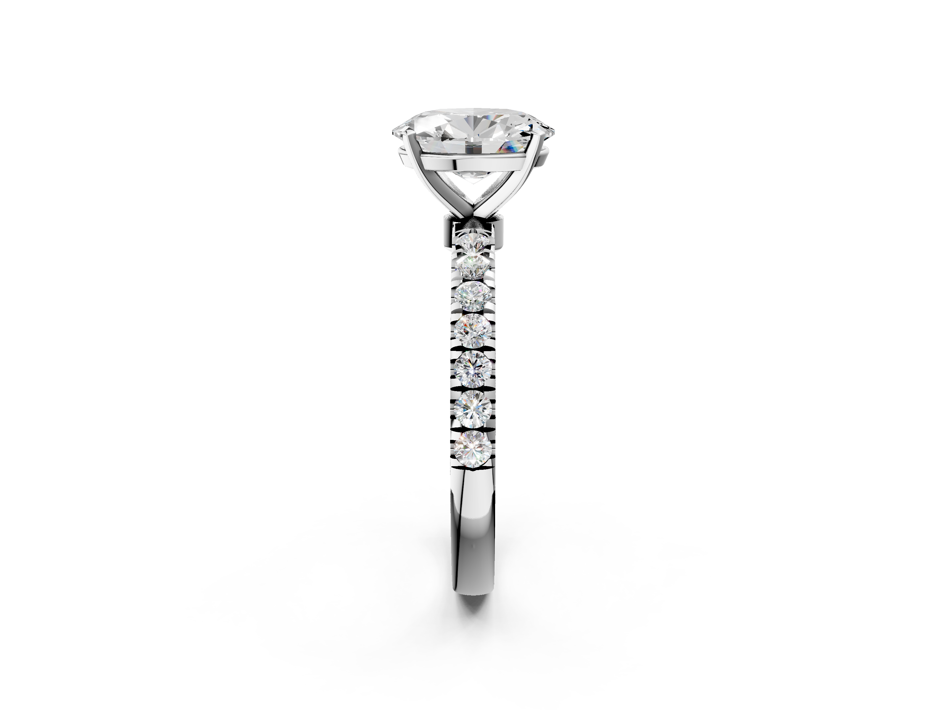 White gold Oval Solitaire Diamond Pavé Band with Four-Prong Setting_53