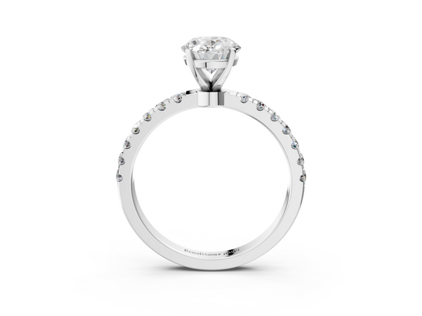 White gold Oval Cut Diamond Solitaire Ring with Pavé Accents and Four-Prong Setting