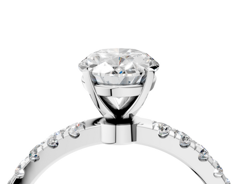 White gold Oval Solitaire Diamond Pavé Band with Four-Prong Setting_55