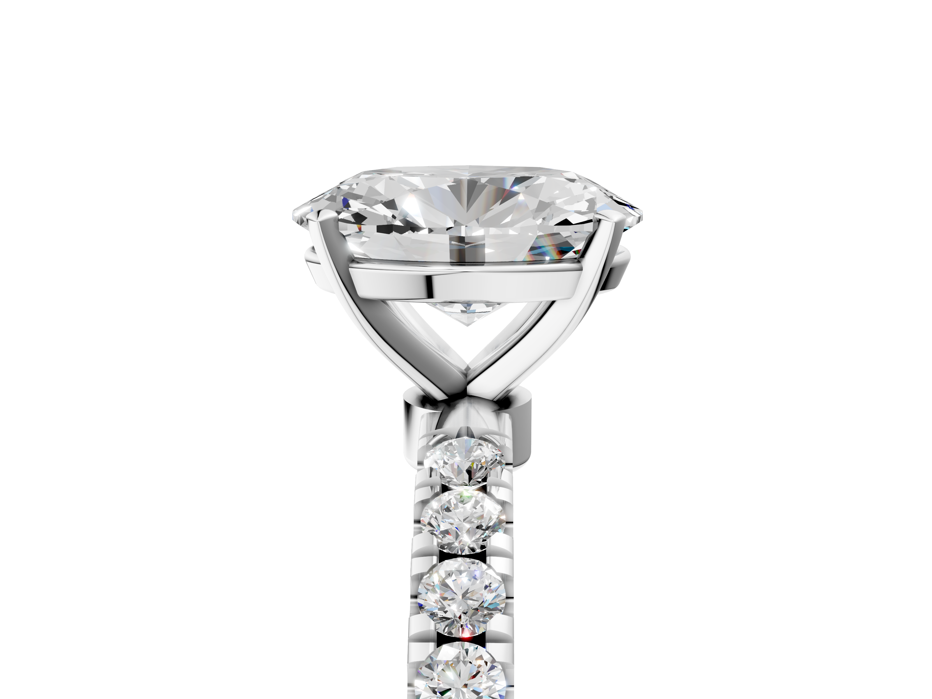 White gold Oval Solitaire Diamond Pavé Band with Four-Prong Setting_56